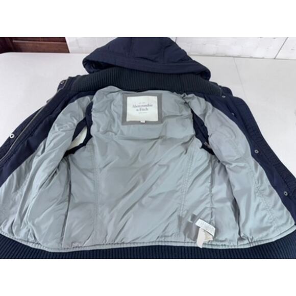 "Abercrombie & Fitch" Navy, Puffer, Zip Up Vest, Hooded, Y2K, Vintage,SZ L - Picture 6 of 14